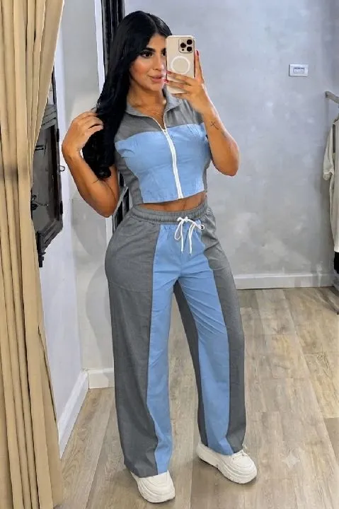 036 conjunto 2 tonos con corredera gris talla única