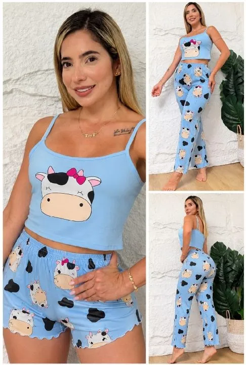 03 pijama trío vaca piel durazno Talla unica