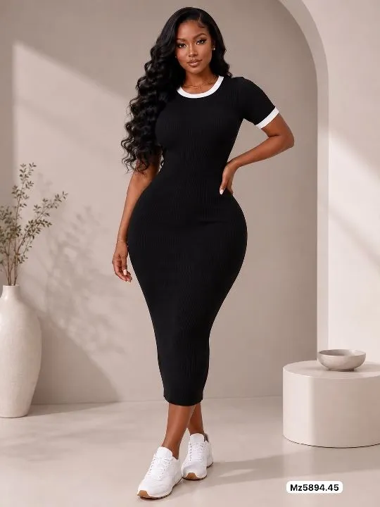 032 vestido liso en hilo negro talla única
