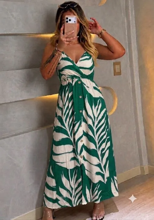 018 vestidos estampados chalis verde talla SM