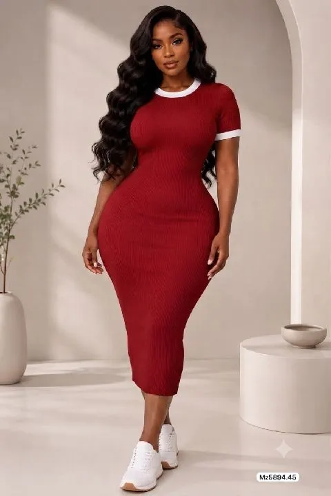 032 vestido liso en hilo rojo talla única