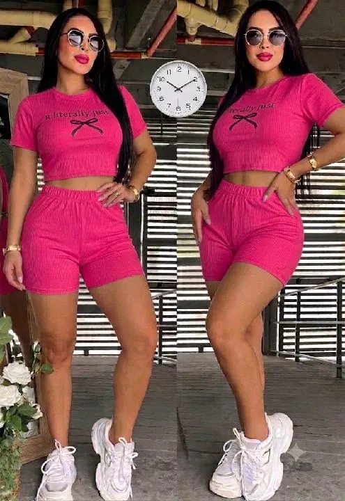 017 conjunto shorts fucsia rib acanalado talla única