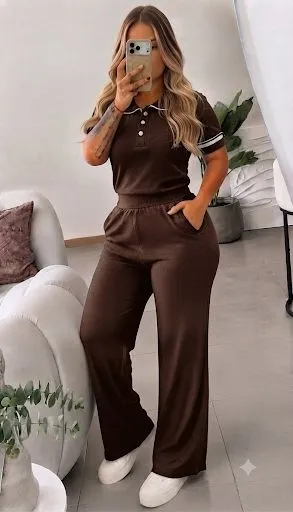 035 conjunto tipo polo en hilo marrón talla única