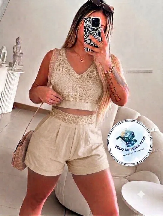 015 set  2 pieza  encaje beige multi fashion talla L/xL