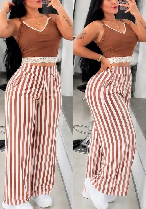 06 set pantalón con rayas café talla L/LXL
