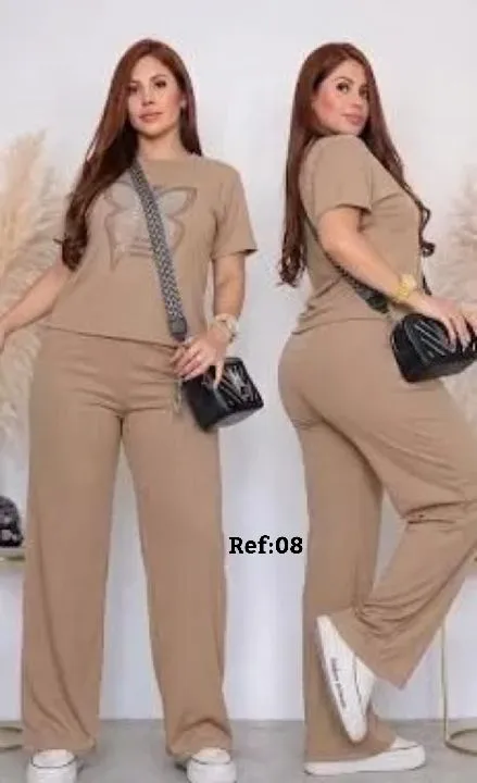 08 conjunto mariposa beige rib acanalado talla única