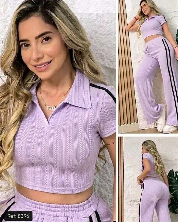 025 conjunto lila tipo polo en poliéster talla única ref: 025