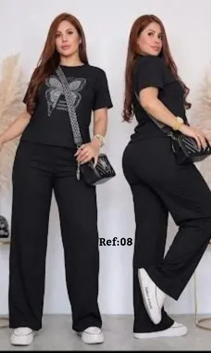 08 conjunto mariposa negro rib acanalado talla única