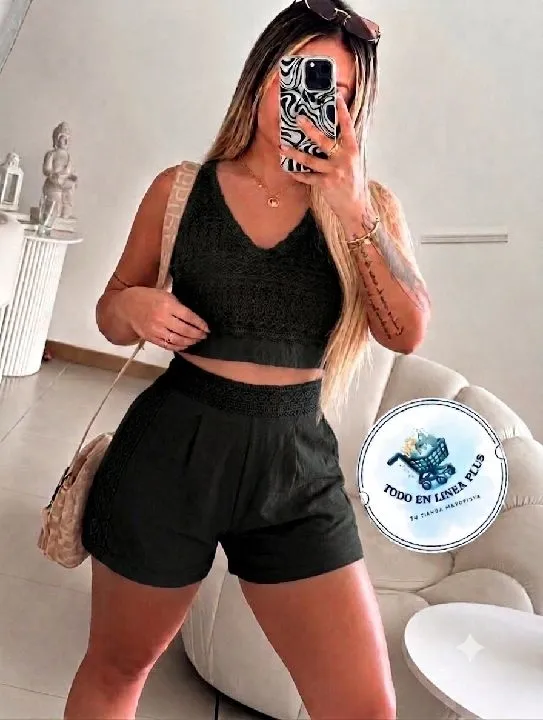 015 set 2 pieza  encaje negro multi fashion talla s/m
