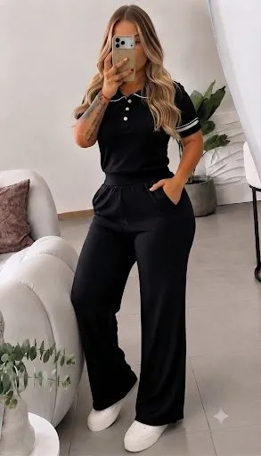 035 conjunto tipo polo en hilo negro talla única
