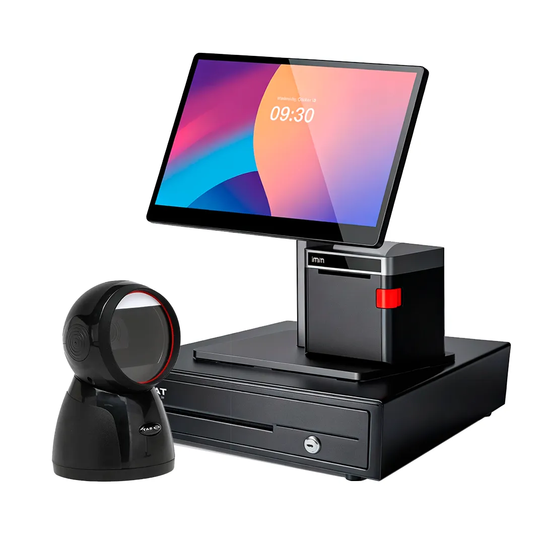 Super combo supermercados terminal POS + lector Omini + Cajón monedero