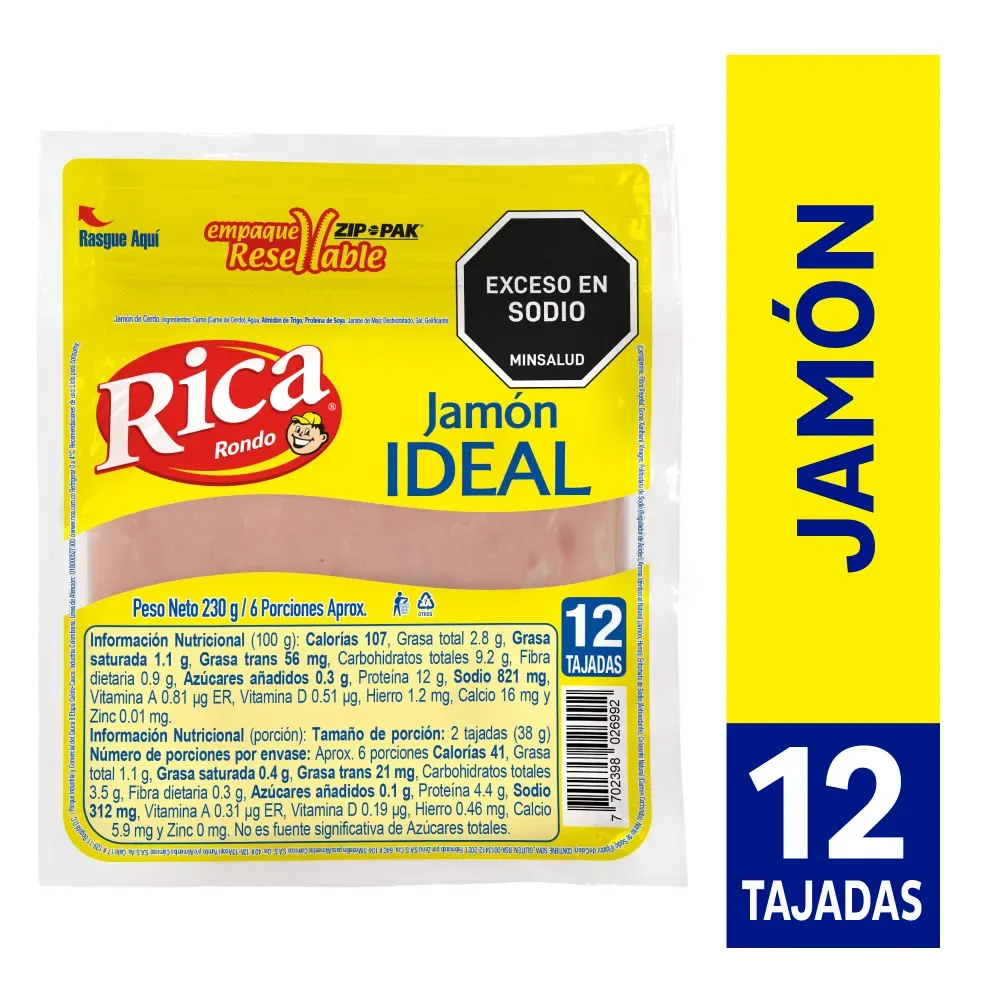 Jamón Rica 230 G X12 Tajadas