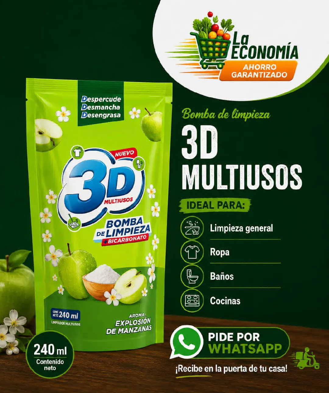 Detergente líquido 3D multiusos explosión de manzanas