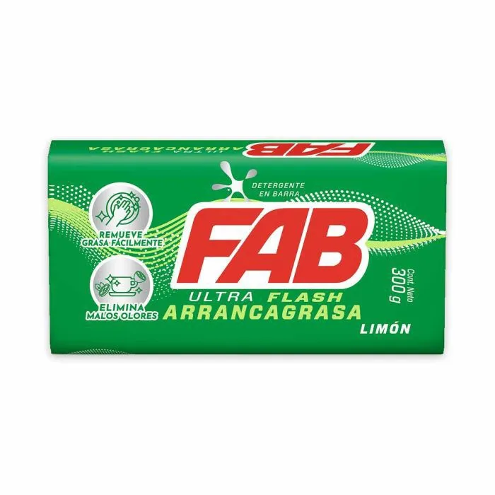 Detergente En Barra Fab Ultra Flash Arrancagrasa Limón x 300gr