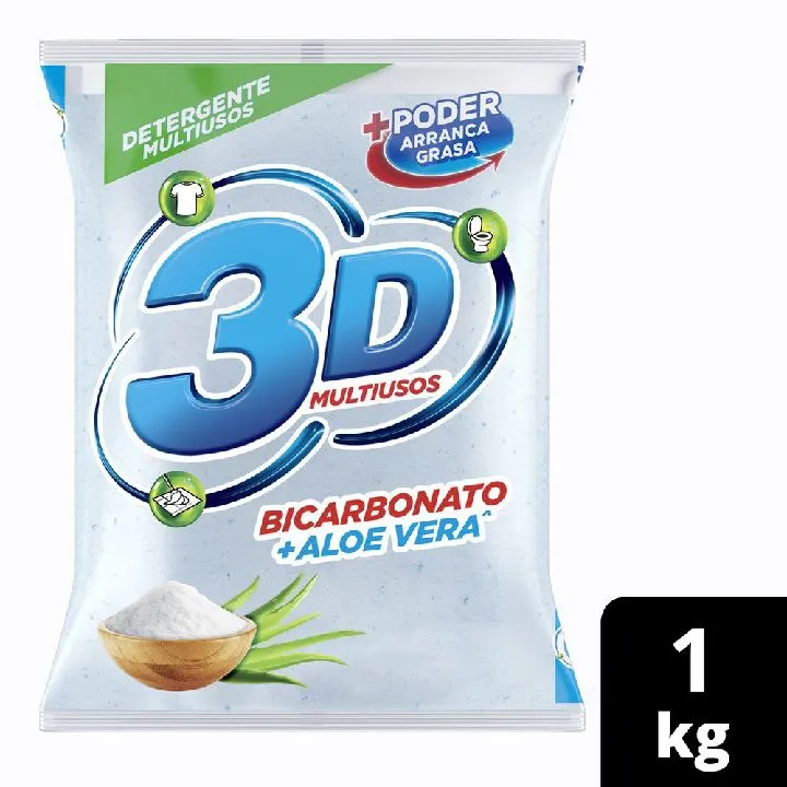 Detergente en polvo 3D multiusos bicarbonato + aloe vera (1000 gr)