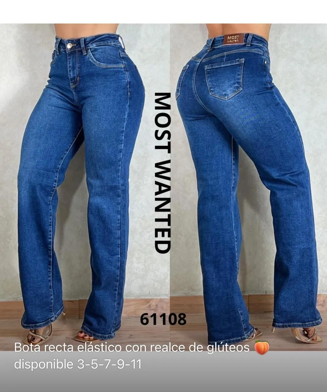 MOST WANTED - REF 61108 BOTA RECTA ELASTICO CON REALCE DE GLUTEOS AZUL OSCURO