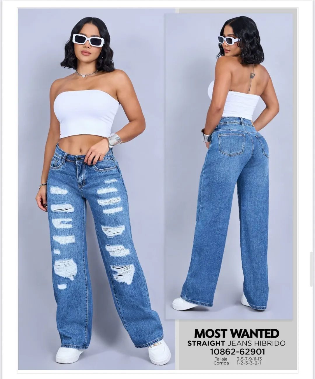 MOST WANTED -  62901 BOTA RECTA HIBRIDO ROTOS CON PARCHE INTERNO CON EFECTO PUSH UP 