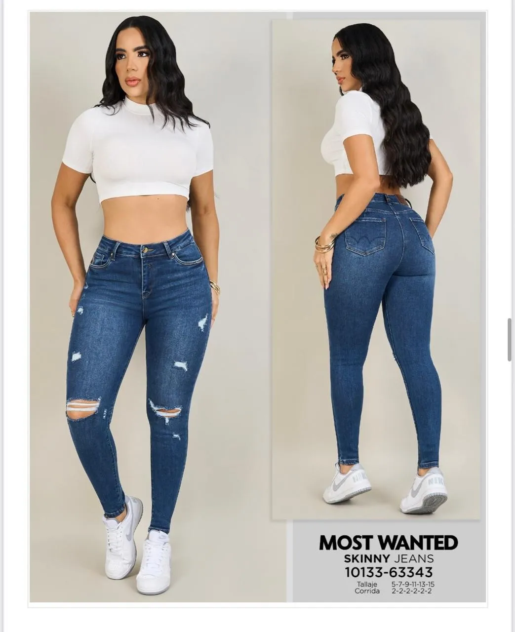 MOST WANTED - REF 63343 SKINNY STRECH SEMI DESTROYER TONO AZUL CON REALCE DE GLUTEOS 