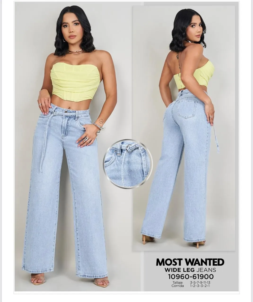 MOST WANTED - REF 61900 JEAN WIDE LEG CON CINTURILLA TONO MEDIO Y REALCE DE GLUTEOS 	