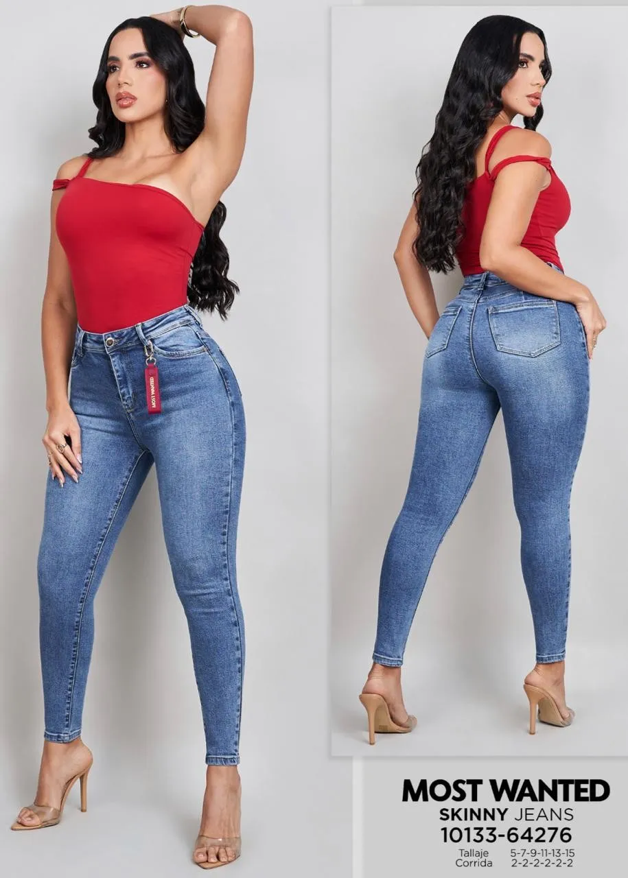 MOST WANTED - REF  64276  SKINNY CLASICO AZUL MEDIO CON ACCESORIO Y REALCE DE GLUTEOS 