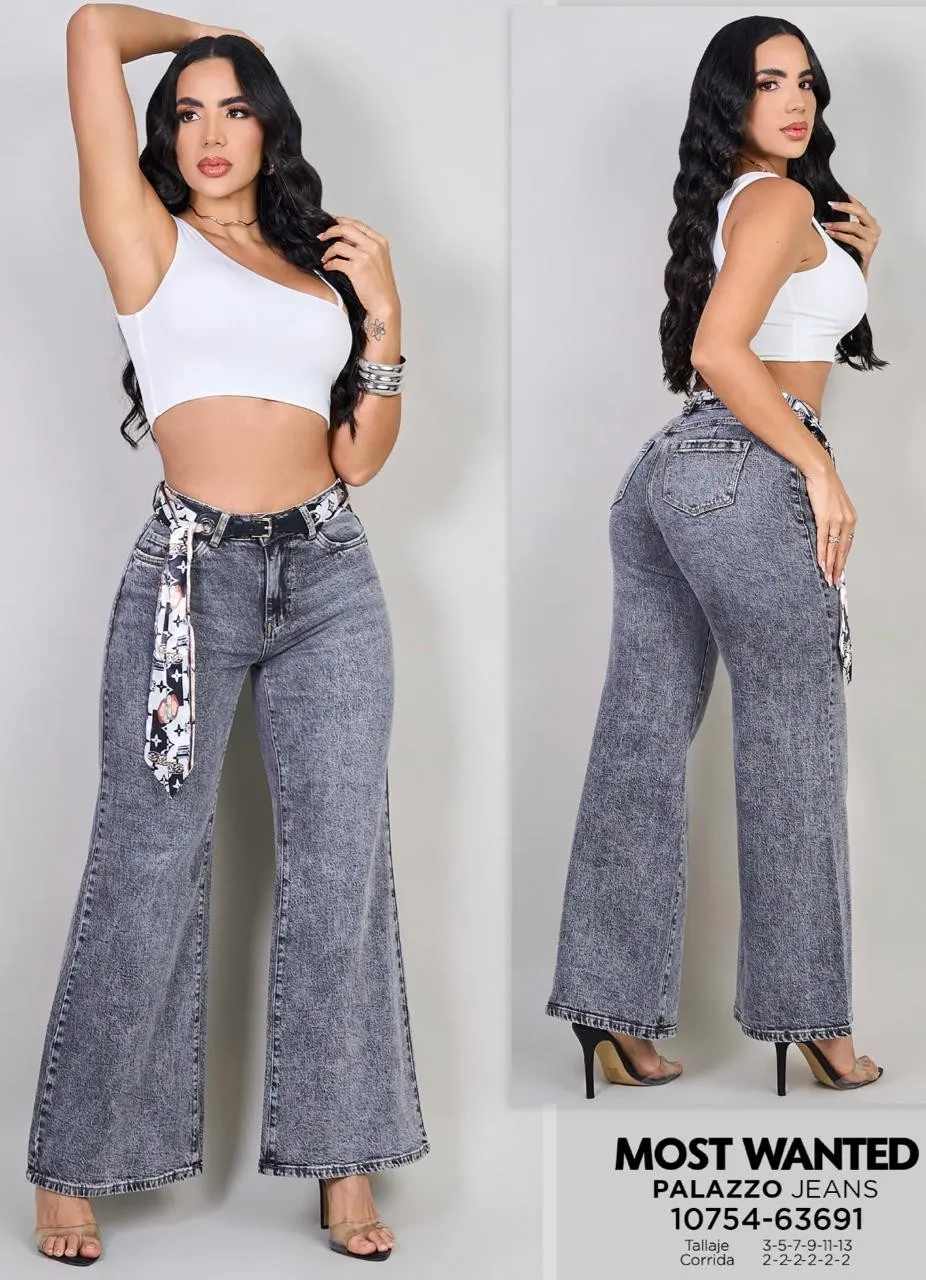 MOST WANTED - REF 63691 PALAZO GRIS CON CINTURILLA Y REALCE DE GLUTEOS 