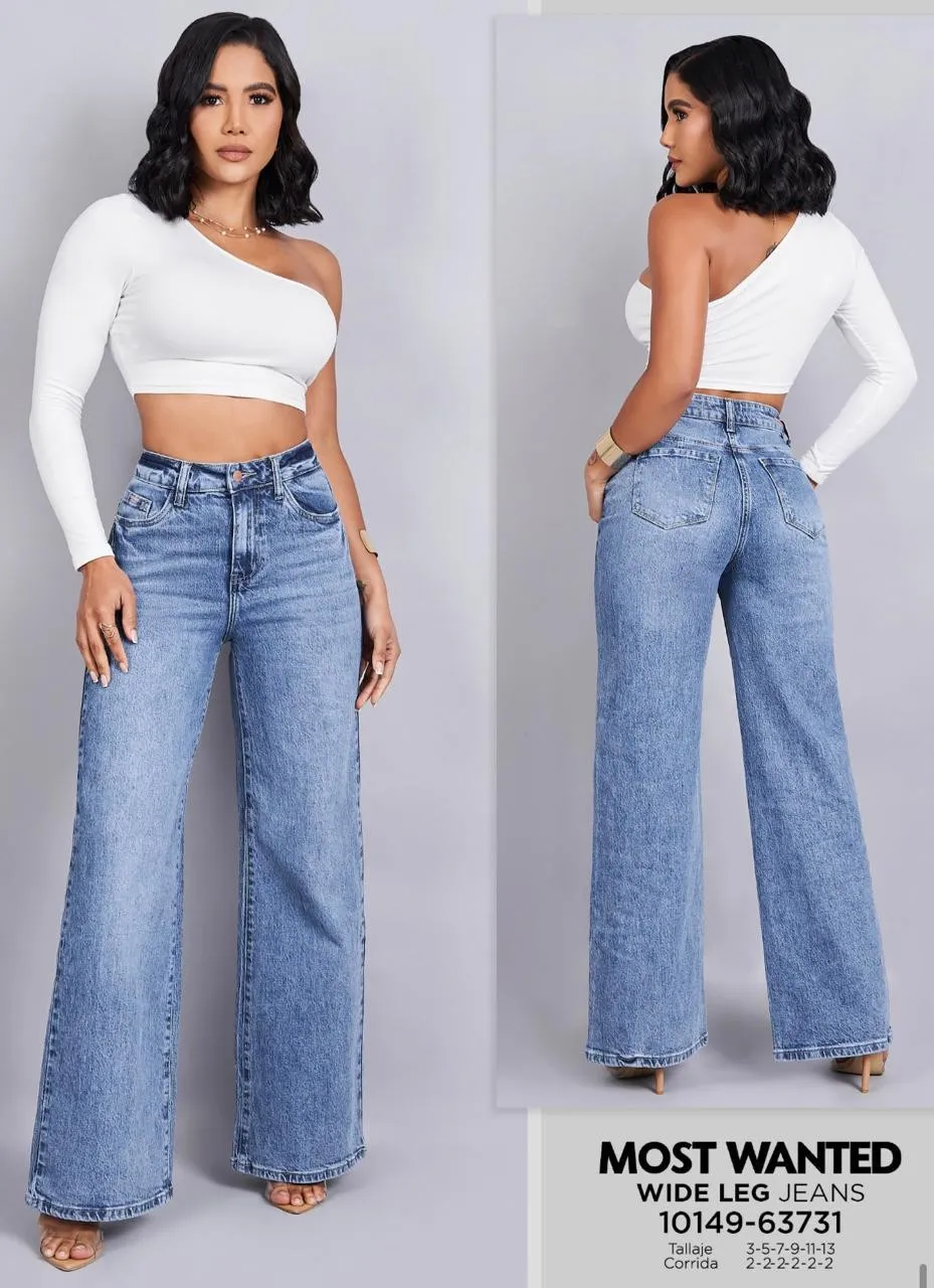 MOST WANTED - REF 63731 WIDE LEG CLASICO TONO AZUL MEDIO CON REALCE DE GLUTEOS 