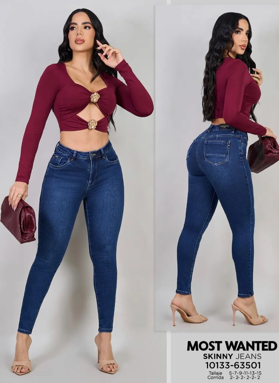 MOST WANTED - REF 63501 SKINNY CLASICO AZUL OSCURO CON REALCE DE GLUTEOS 