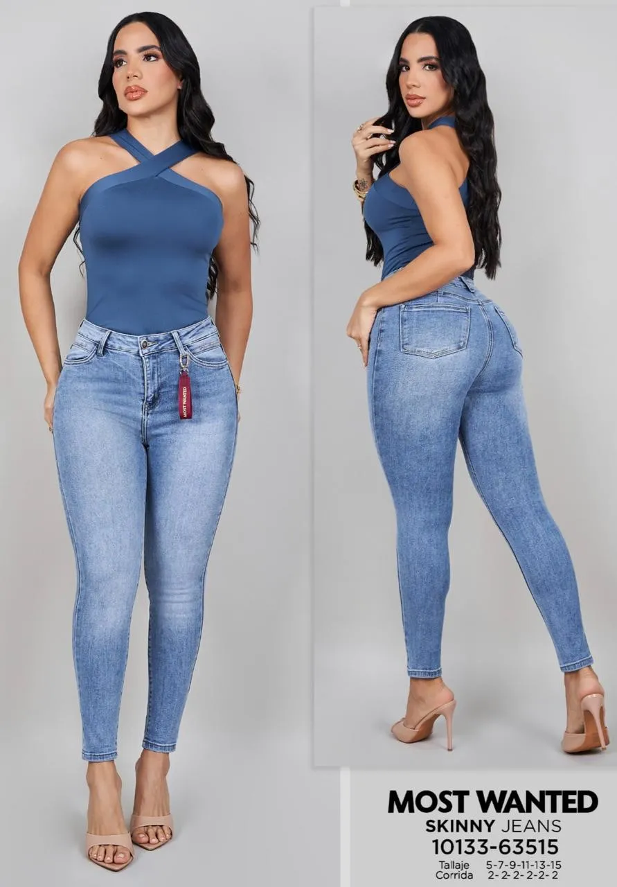 MOST WANTED - REF 63515 SKINNY CLASICO AZUL MEDIO CON ACCESORIO Y REALCE DE GLUTEOS 
