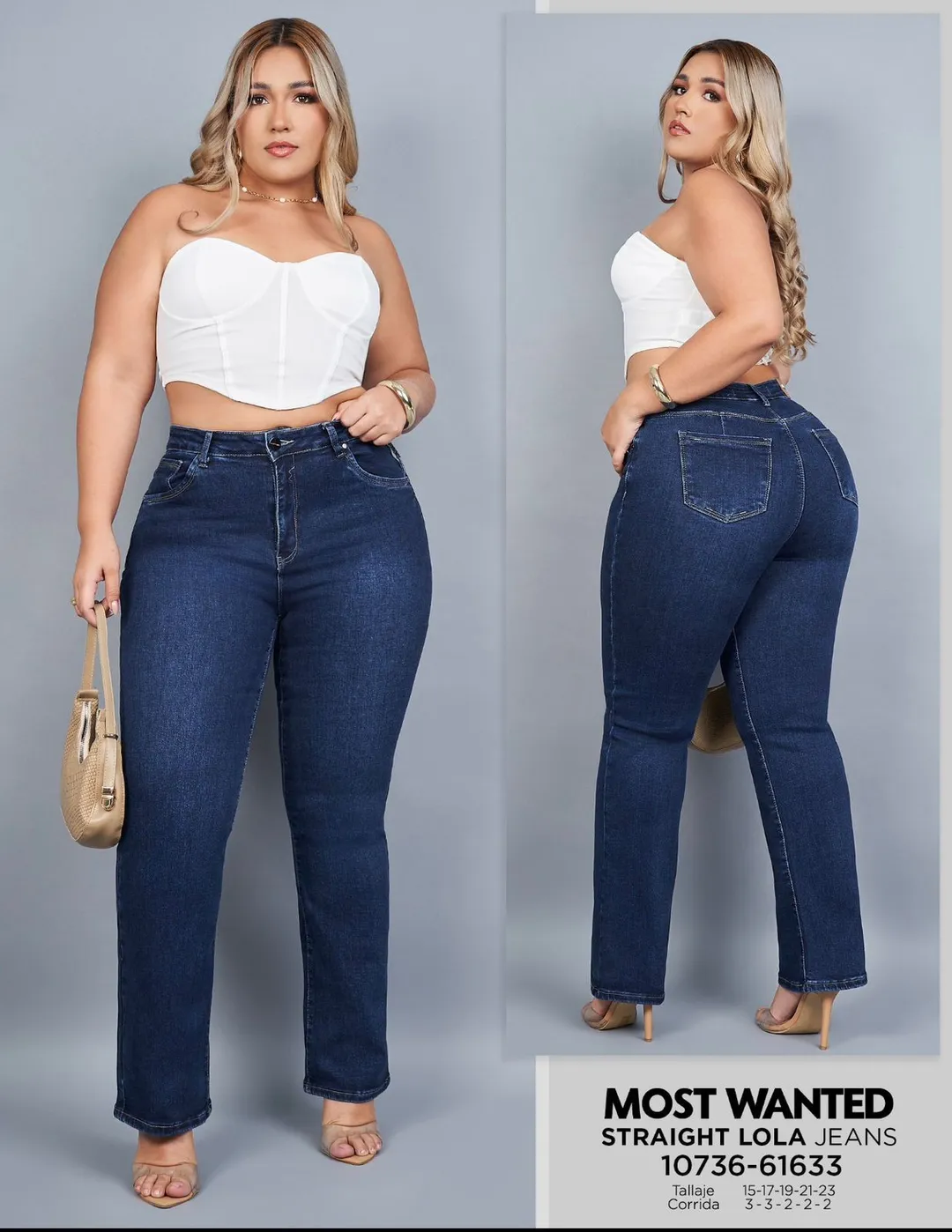 MOST WANTED - REF 61633 STRAIGHT TALLA EXTRA TONO AZUL MEDIO CLASICO CON REALCE DE GLUTEOS 