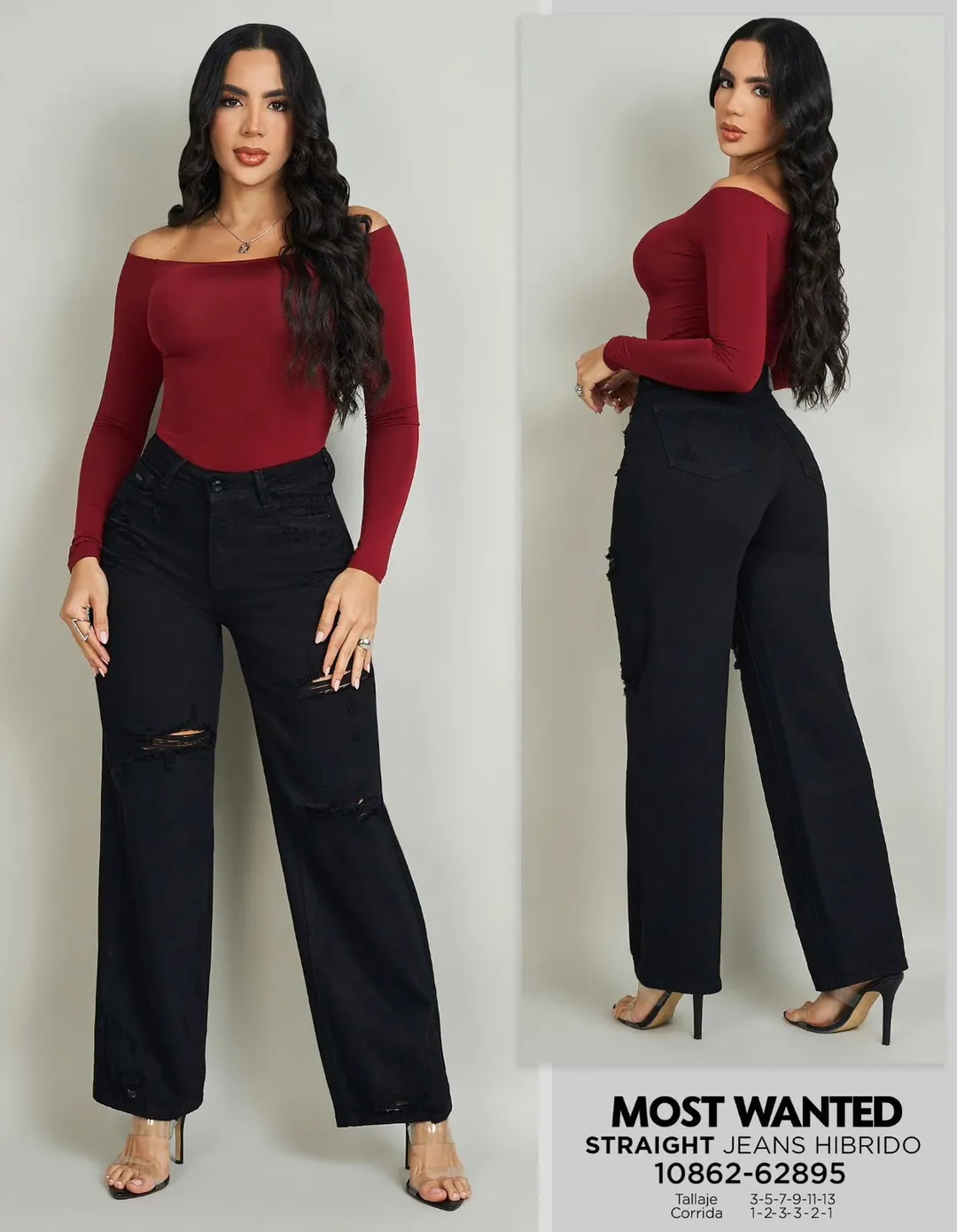 MOST WANTED - REF 62895 BOTA RECTA HIBRIDO NEGRO SEMI DESTROYER CON EFECTO REALCE DE GLUTEOS 