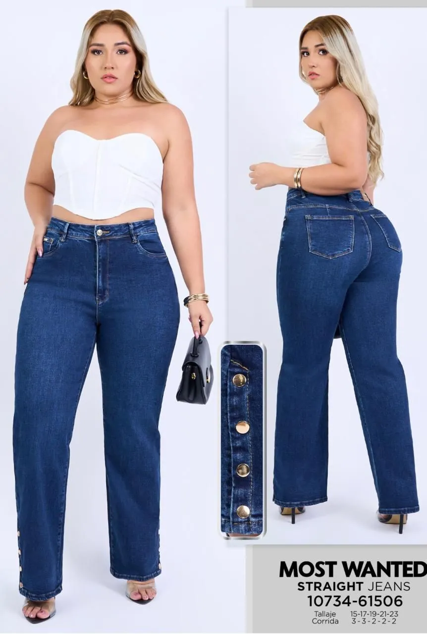 MOST WANTED - REF 61506 CURVY BOTA RECTA ELÁSTICO CON EFECTO PUSH UP TONO AZUL OSCURO  HERRAJES DORADOS 