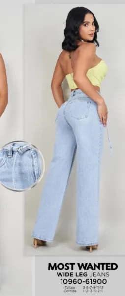 MOST WANTED - REF 61900 JEAN WIDE LEG CON CINTURILLA TONO MEDIO Y REALCE DE GLUTEOS 	