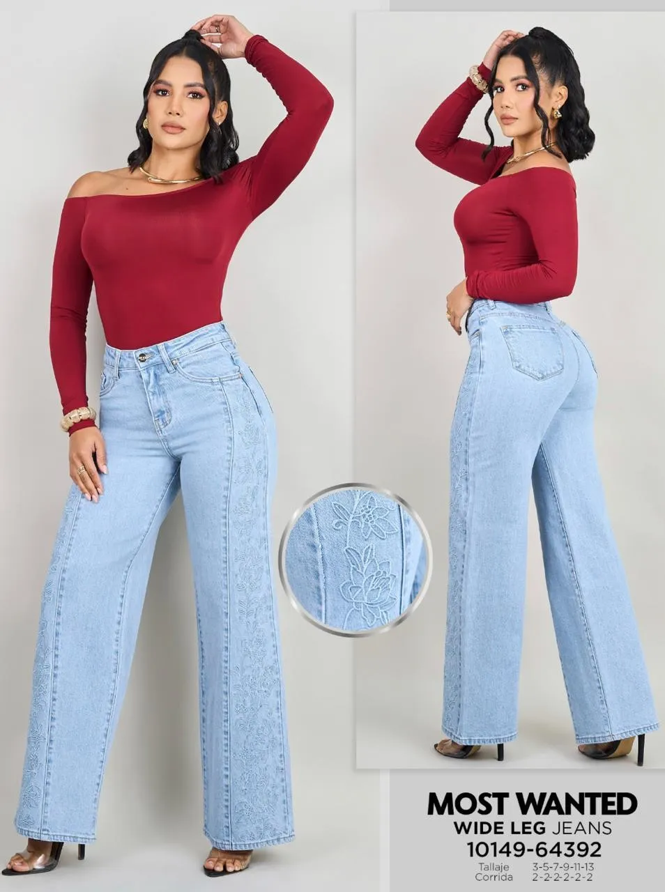 MOST WANTED - REF 64392 WIDE LEG TEJIDOS FLORES CON REALCE DE GLUTEOS 