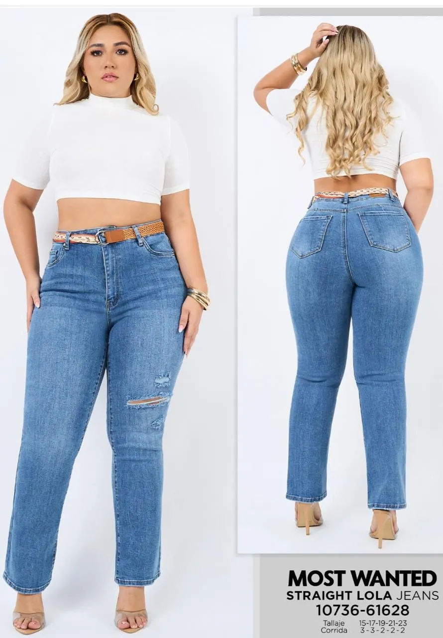 MOST WANTED - REF 61628 CURVY BOTA RECTA ELÁSTICO! SEMI DESTROYER TONO MEDIO , CON EFECTOS PUSH UP  INCLUYE CORREA