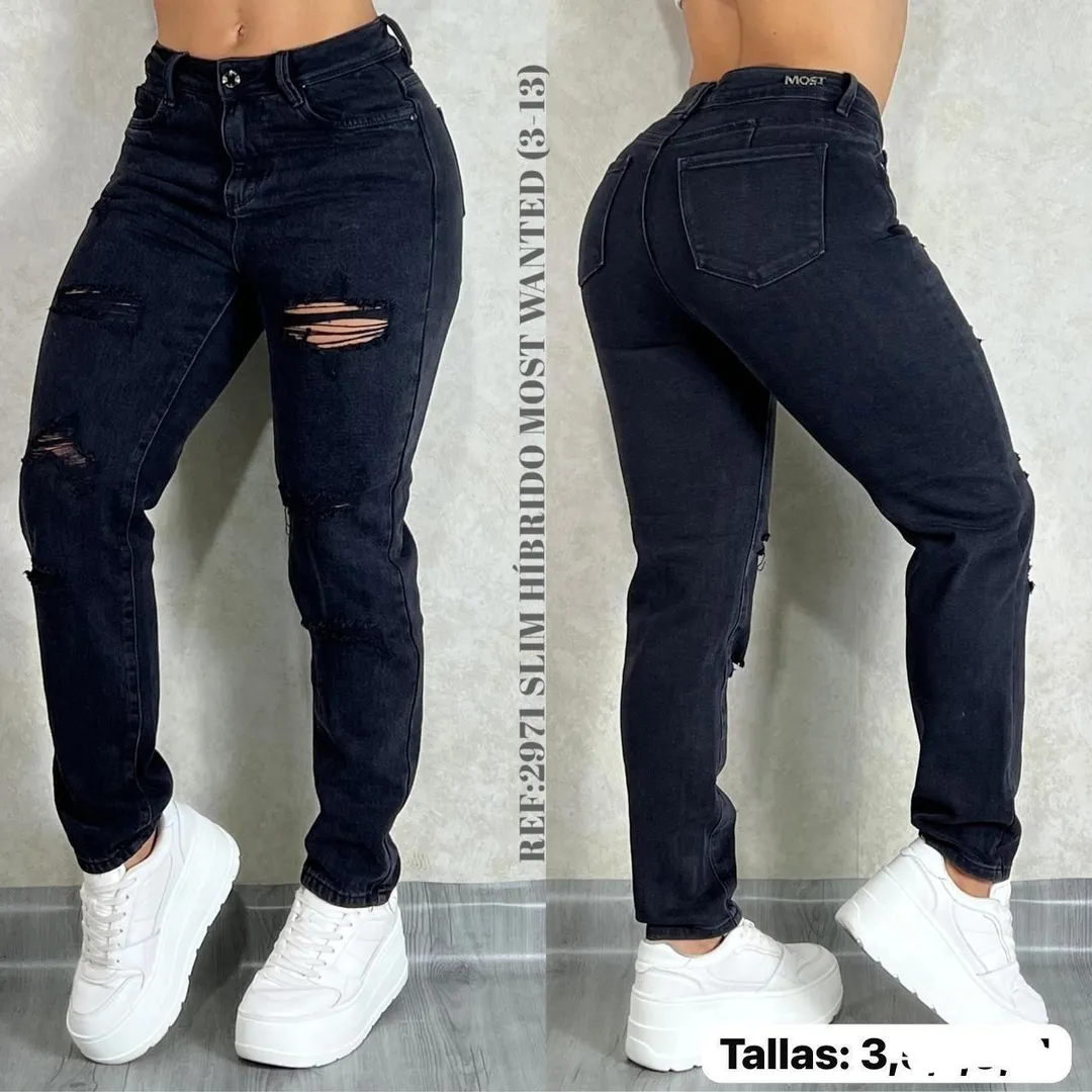 MOST WANTED - REF 62971 TALLA 3 STRAIGHT SLIM HIBRIDO CON  SEMI DESTOYER TONO GRIS HUMO Y REALCE DE GLUTEOS
