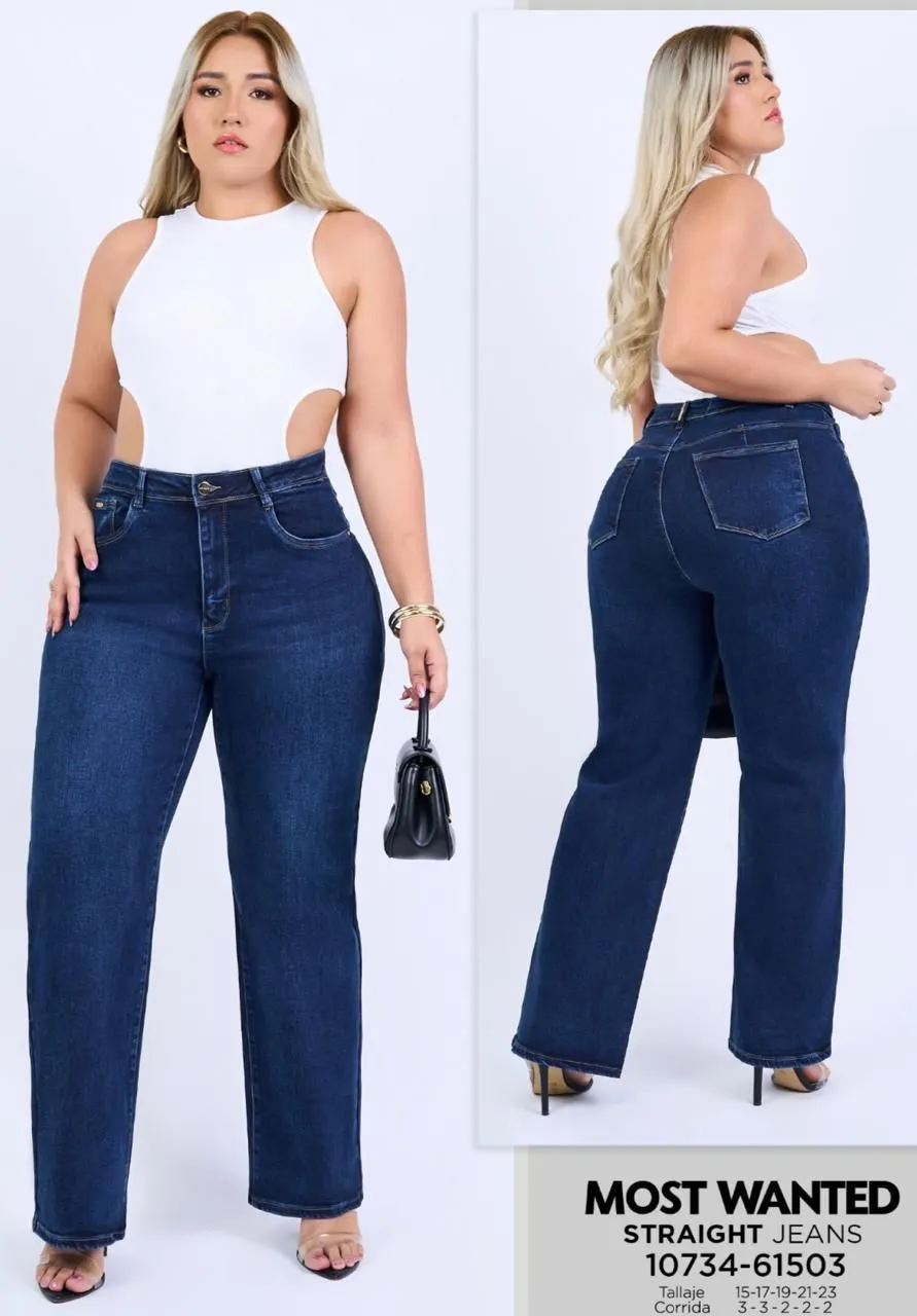 MOST WANTED - REF 61503 CURVY BOTA RECTA ELÁSTICO CON EFECTO PUSH UP TONO AZUL OSCURO 