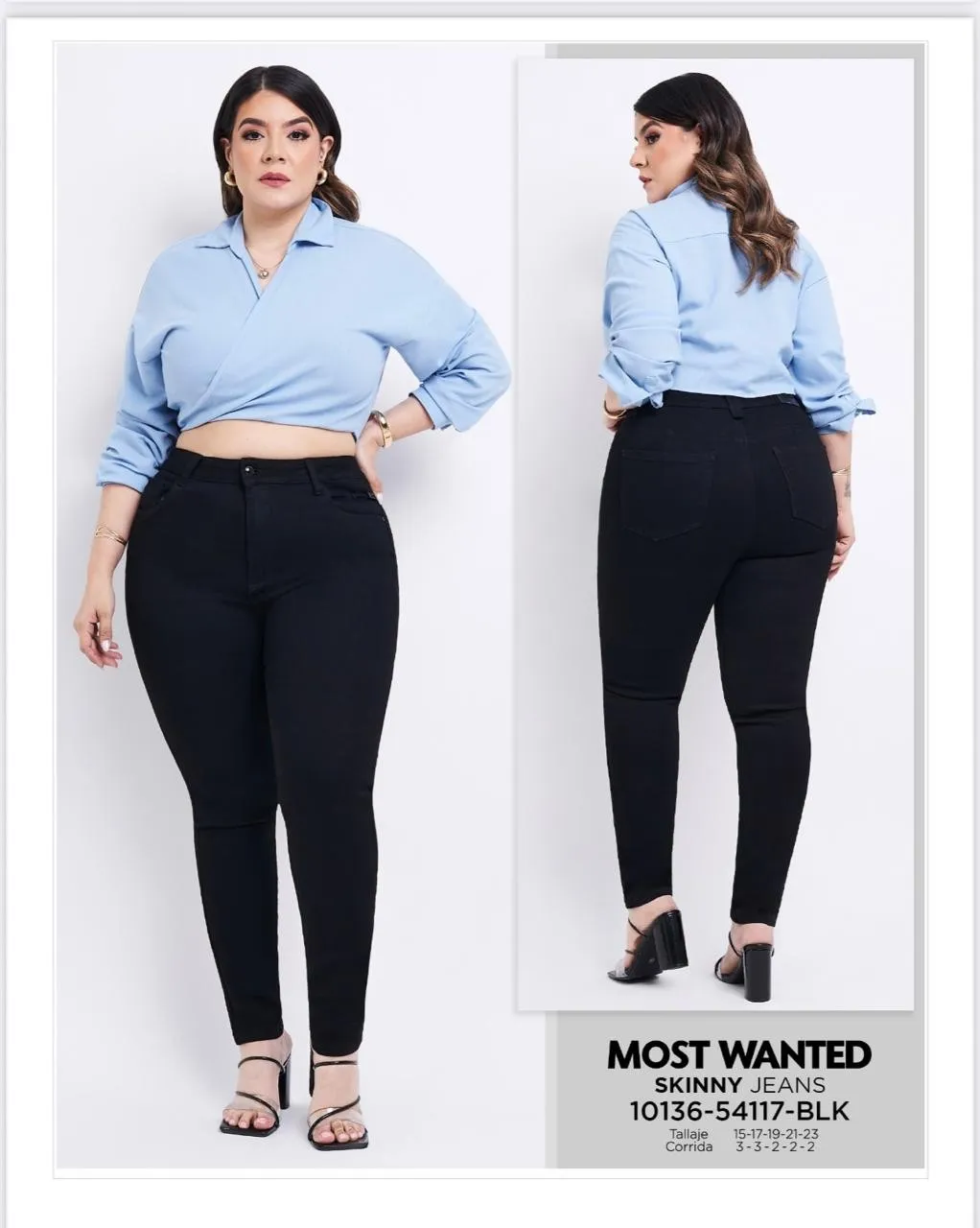 MOST WANTED - REF 54117-BLK SKINNY CURVY TALLA EXTRA TONO NEGRO CLASICO CON REALCE DE GLUTEOS 