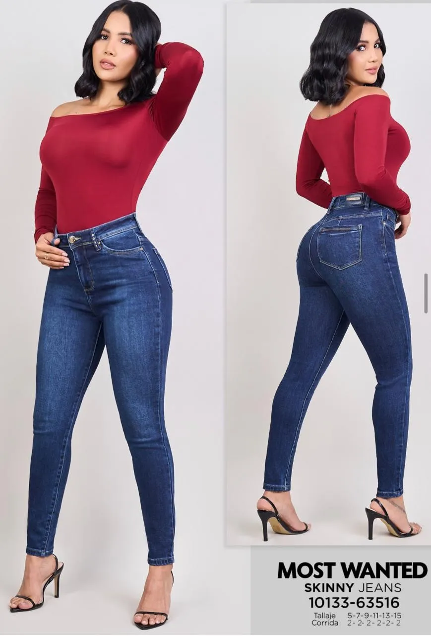 MOST WANTED - REF 63516 SKINNY CLASICO AZUL OSCURO CON REALCE DE GLUTEOS 