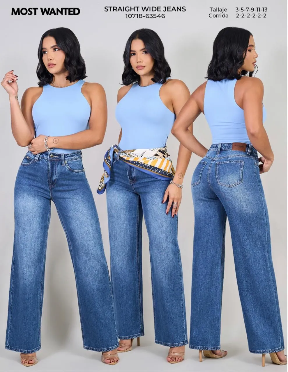 MOST WANTED - REF 63546 STRAIGHT WIDE CLASICO TONO MEDIO CON REALCE DE GLUTEOS CON ACCESORIO PAÑOLETA