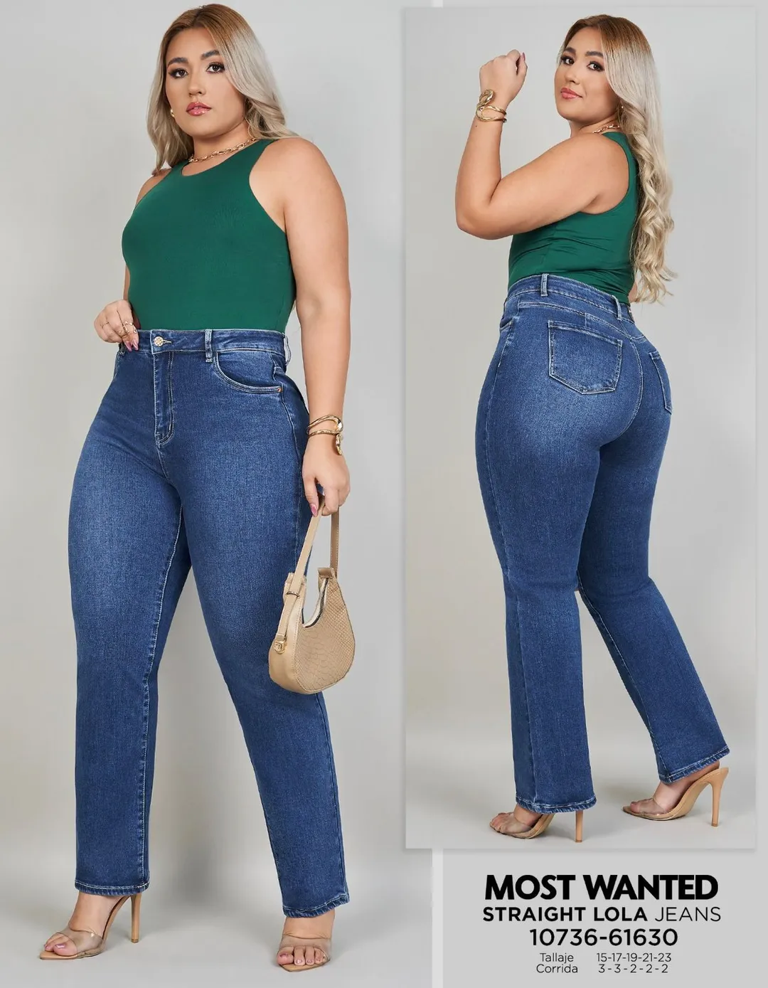 MOST WANTED - REF 61630 STRAIGHT TALLA EXTRA TONO AZUL MEDIO CLASICO CON REALCE DE GLUTEOS 