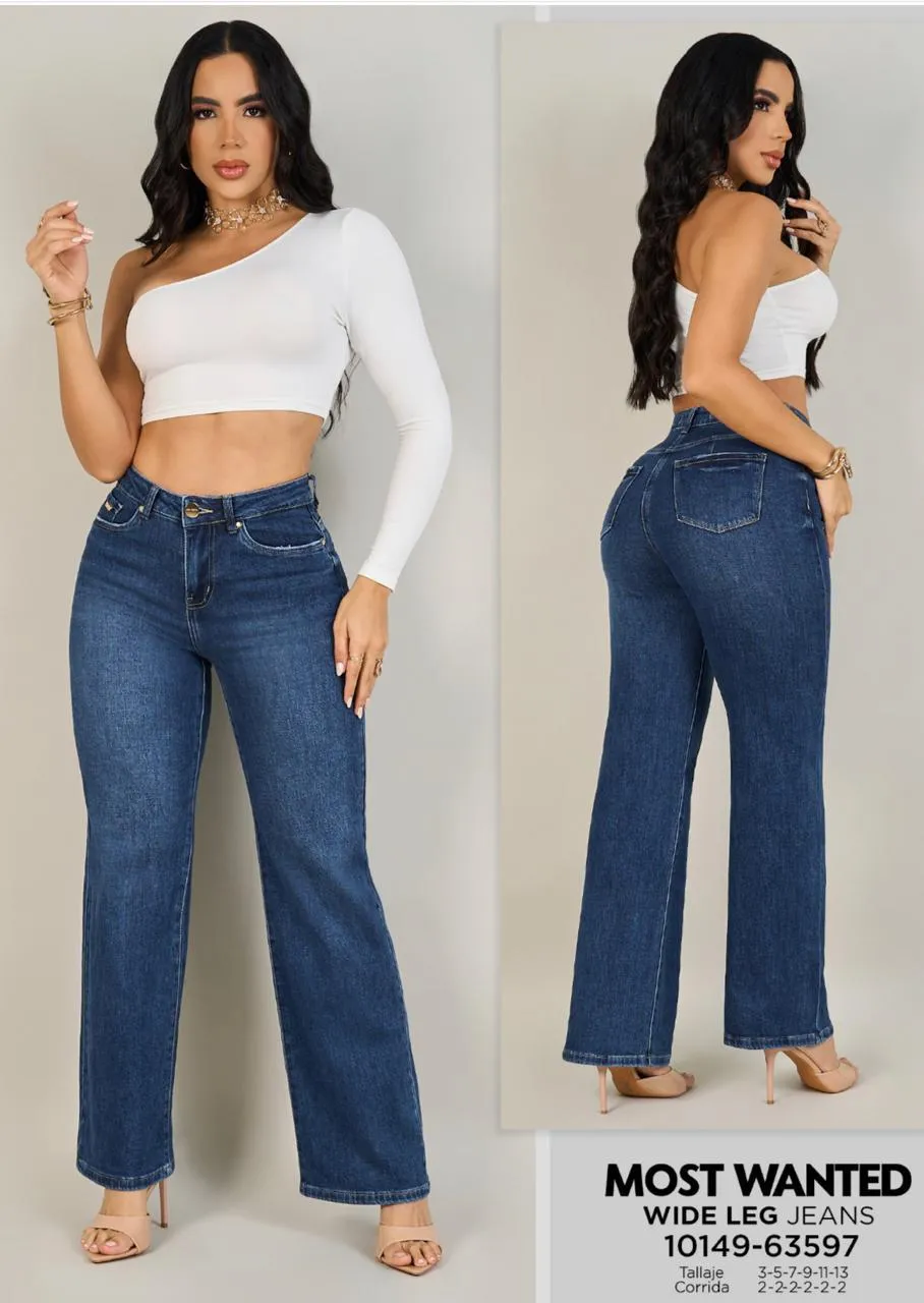 MOST WANTED - REF 63597 WIDE LEG CLASICO TONO AZUL OSCURO  CON REALCE DE GLUTEOS  - 9