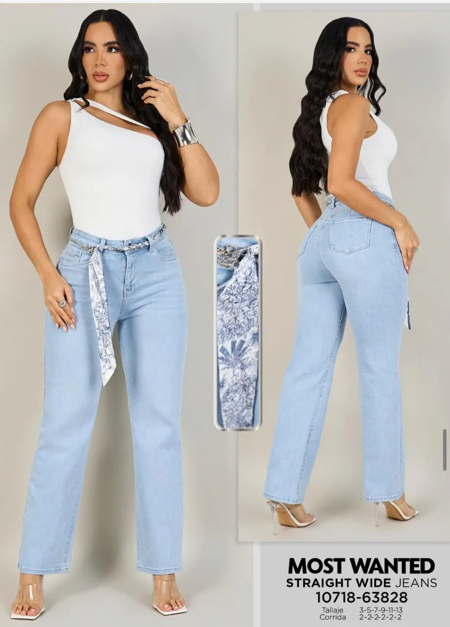 MOST WANTED - REF 63828 STRAIGHT WIDE CON CINTURILLA AJUSTABLE TONO HIELO Y REALCE DE GLUTEOS  - 13