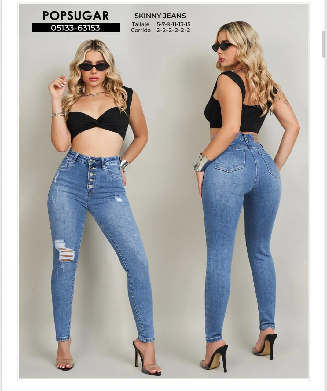 POPSUGAR - REF 63153 SKINNY STRECH SEMI DESTROYER BOTONES DELANTEROS CON REALCE DE GLUTEOS  - 15