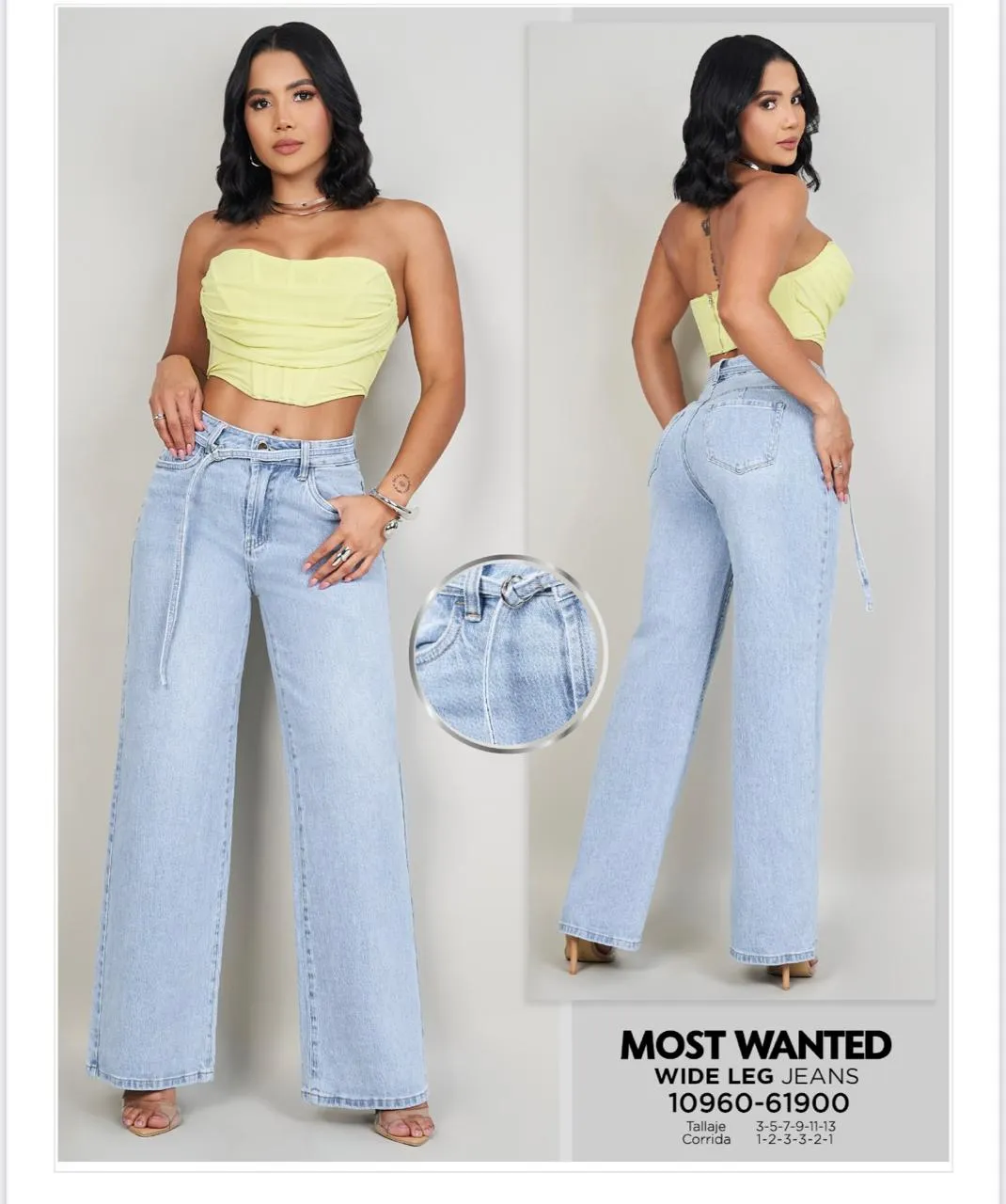 REF 61900 JEAN WIDE LEG CON CINTURILLA TONO MEDIO Y REALCE DE GLUTEOS 	