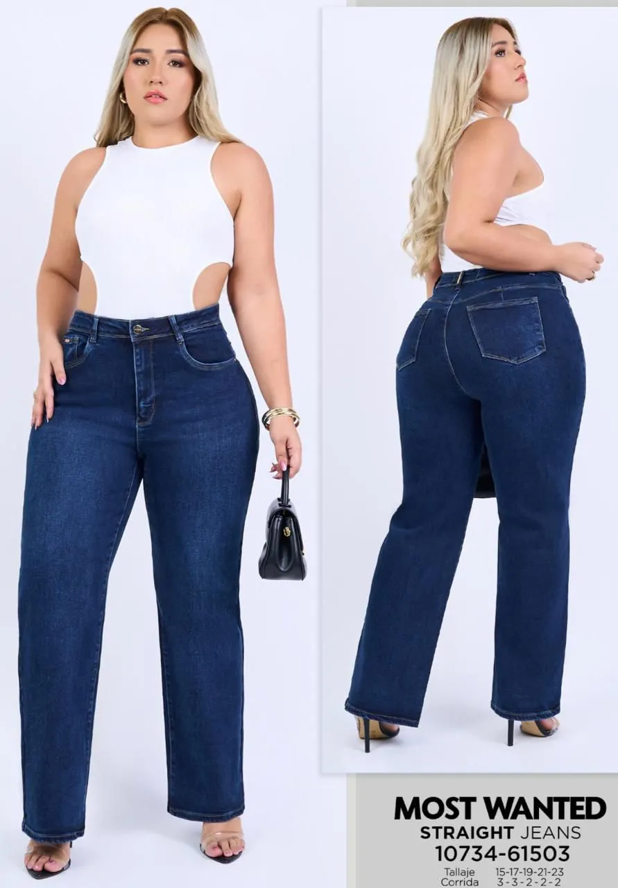 REF 61503 CURVY BOTA RECTA ELÁSTICO CON EFECTO PUSH UP TONO AZUL OSCURO 