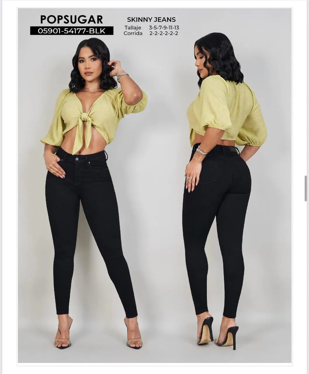 POPSUGAR - REF 54177-BLK SKINNY STRECH CLASICO TONO NEGRO CON REALCE DE GLUTEOS  - 15