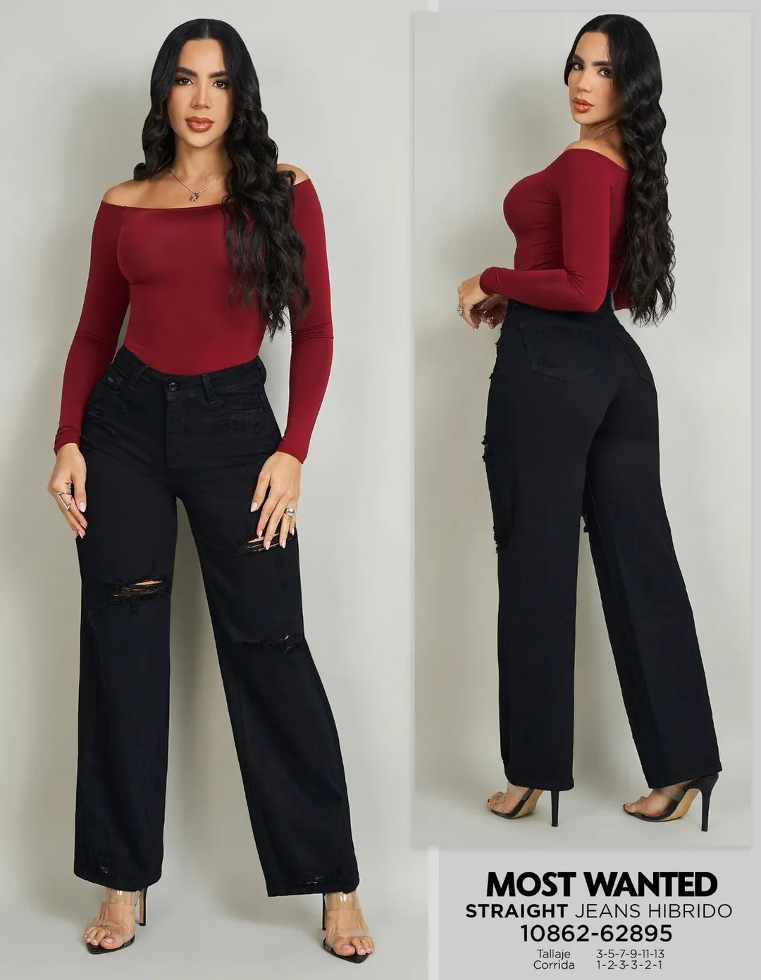 REF 62895 BOTA RECTA HIBRIDO NEGRO SEMI DESTROYER CON EFECTO REALCE DE GLUTEOS 