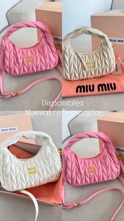 cartera miu miu grande incluye correa y caja rosa-blanca-beige