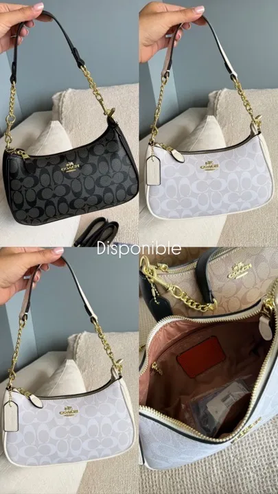 cartera coach de lujo correa larga y de mano blanco-beige y negro