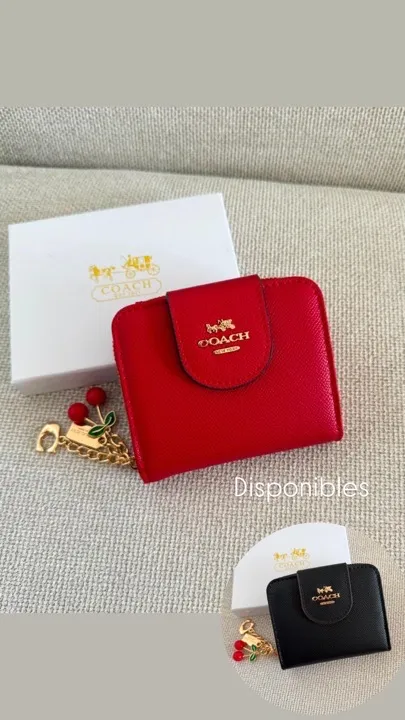 billetera coach cerrada cereza roja y beige